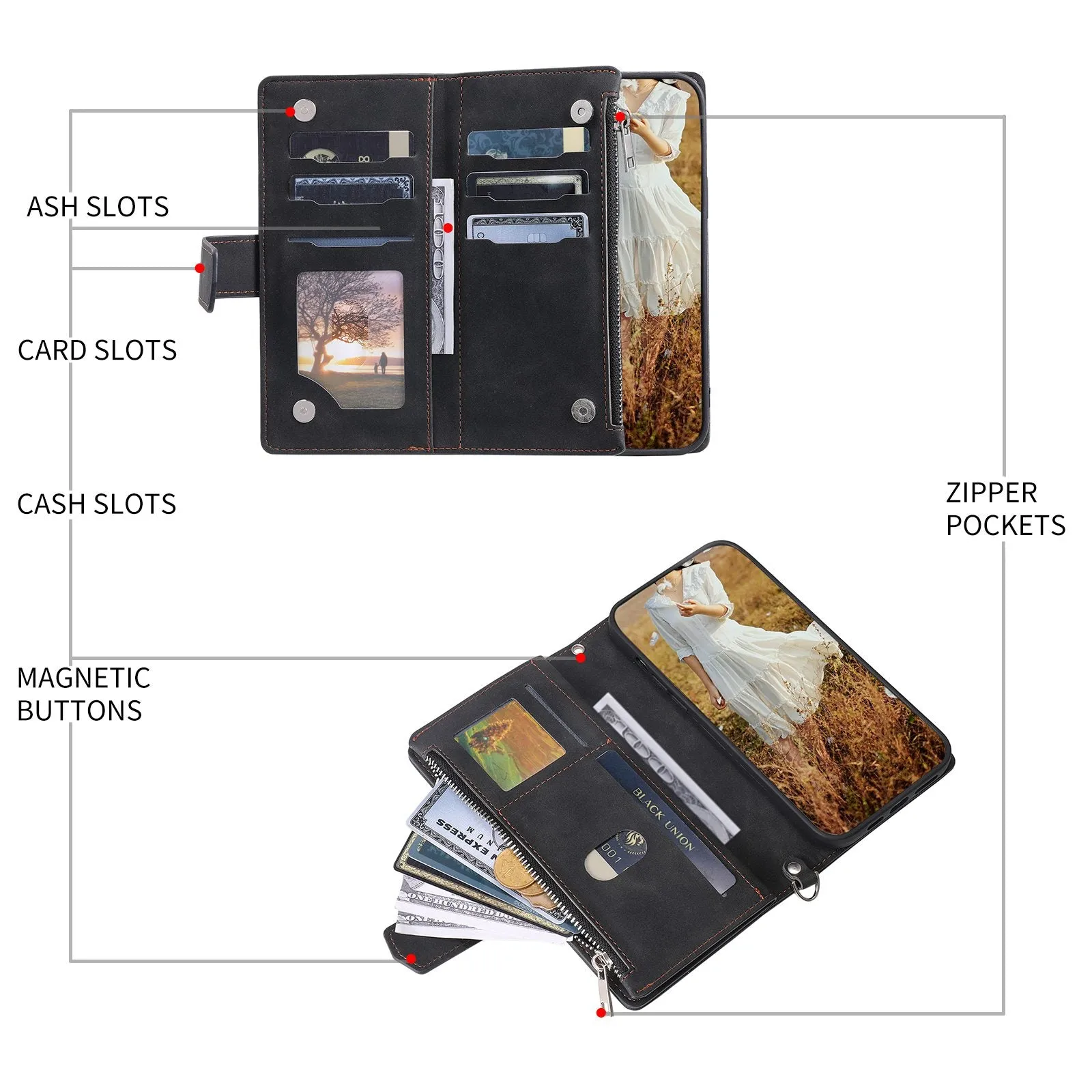 005 Rhombus Grid Textured PU Leather Phone Case for iPhone 14 Plus 6.7 inch, Zipper Pocket Stand Wallet Cover with Strap