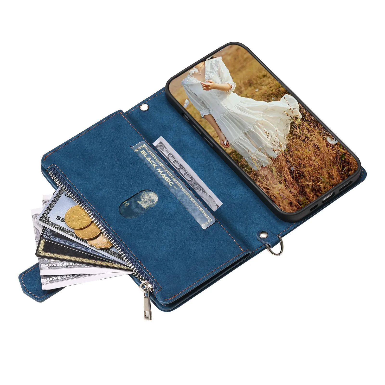 005 Style For Samsung Galaxy S22 5G, Anti-fall Rhombus Texture PU Leather Phone Case Zipper Pocket Wallet Stand Protective Phone Shell with Strap