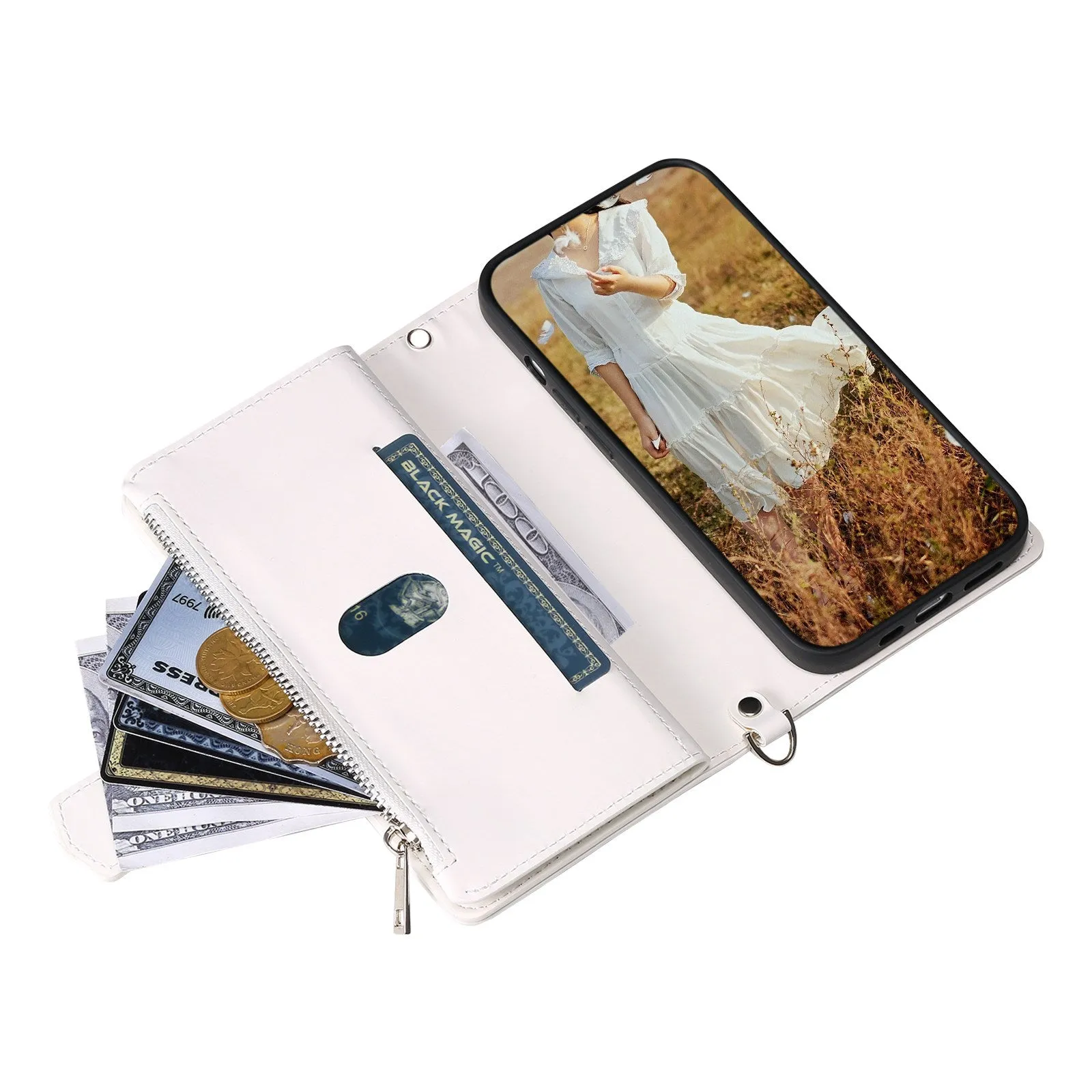 005 Style For Samsung Galaxy S22 5G, Anti-fall Rhombus Texture PU Leather Phone Case Zipper Pocket Wallet Stand Protective Phone Shell with Strap
