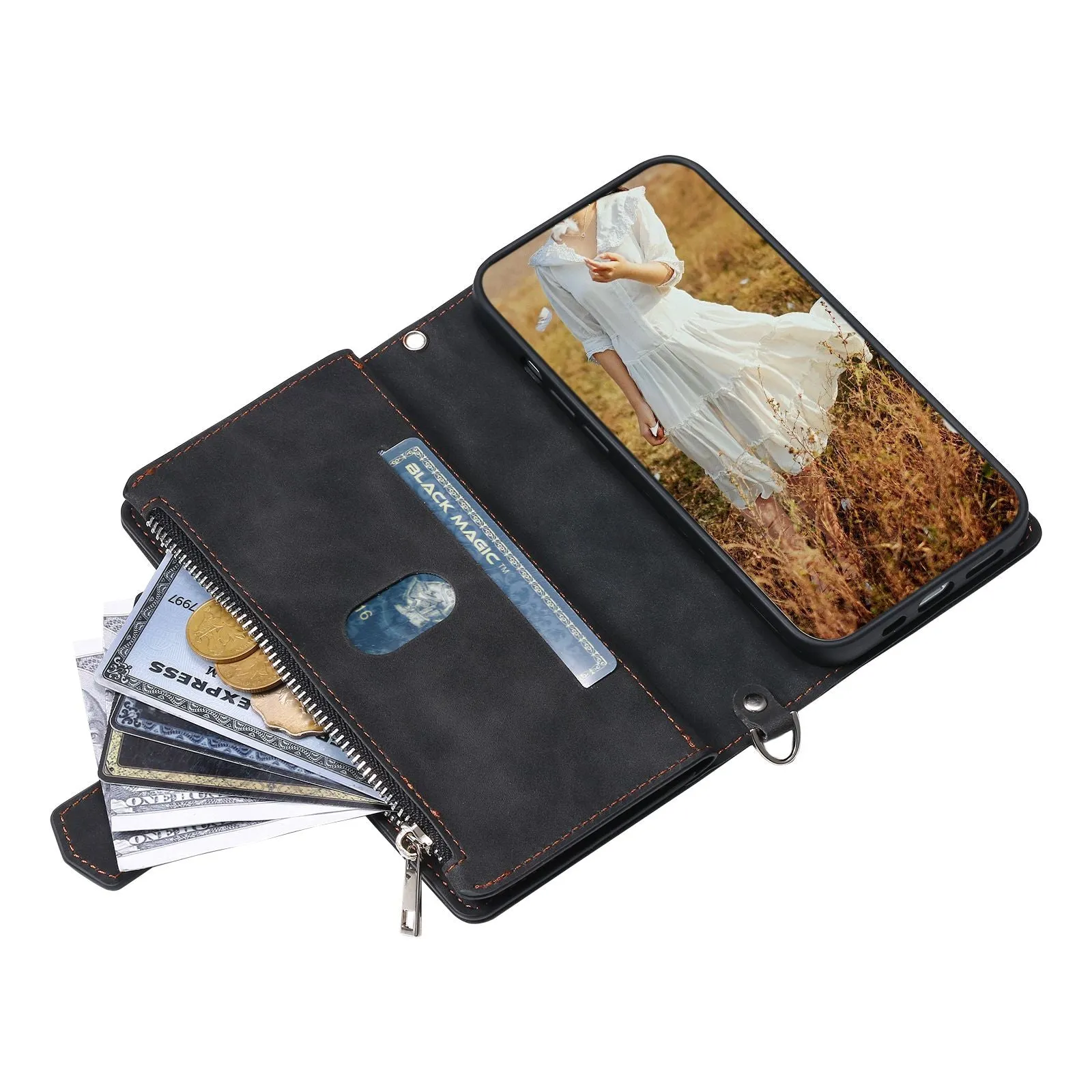 005 Style For Samsung Galaxy S22 5G, Anti-fall Rhombus Texture PU Leather Phone Case Zipper Pocket Wallet Stand Protective Phone Shell with Strap
