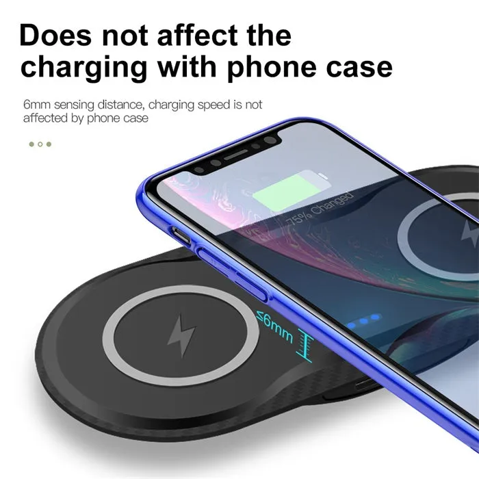 10W Fast Dual Wireless Charger Dock for Qi Enabled Devices