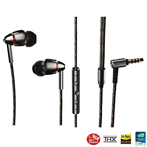 1MORE Quad Driver in-Ear Earphones Hi-Res High Fidelity Headphones Warm Bass, Spacious Reproduction, High Resolution, Mic in-Line Remote Smartphones/PC/Tablet - Silver/Gray