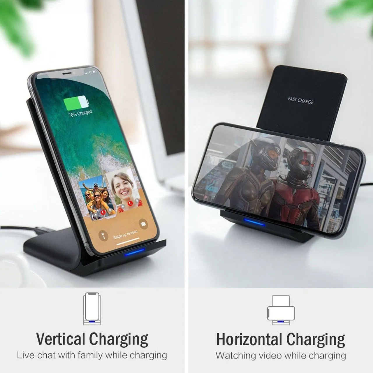 2-Pack: Adjustable Qi Device Wireless Rapid Charger