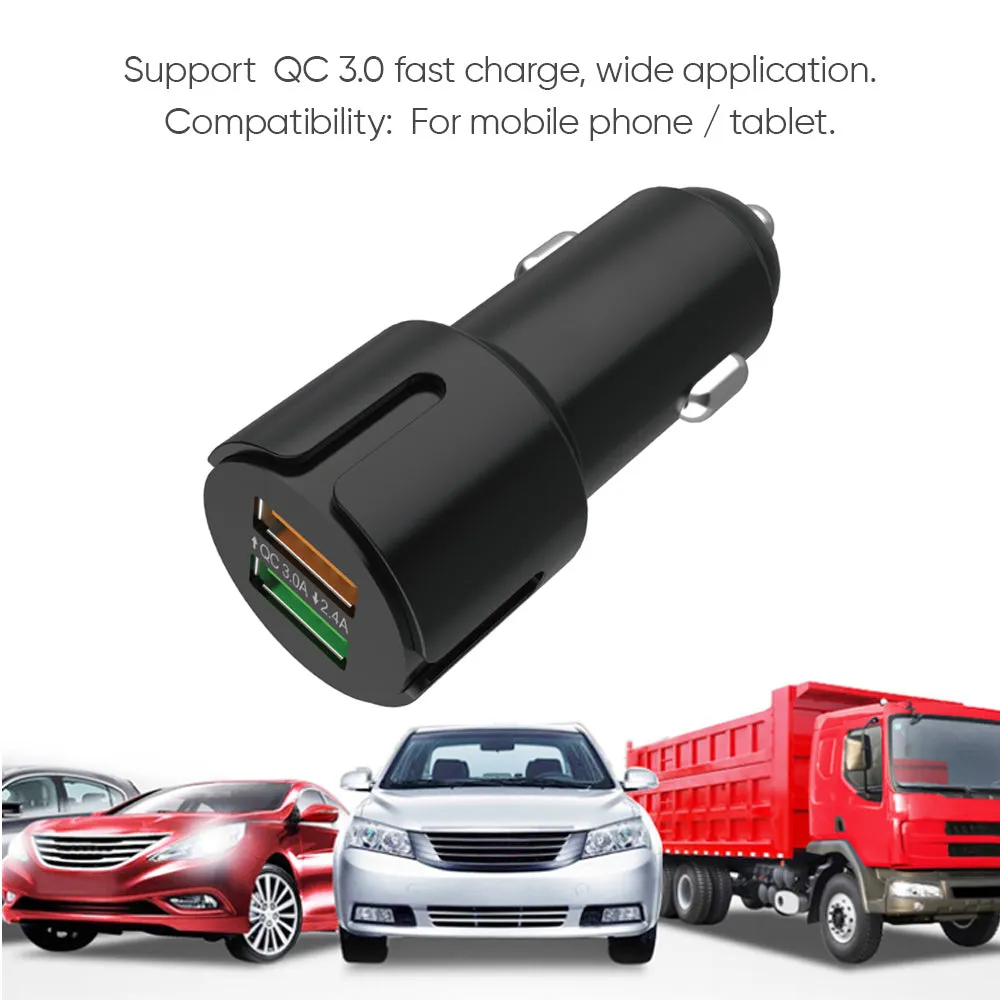 2.4A Fast Charge Car Adapter with QC 3.0 Dual USB Port