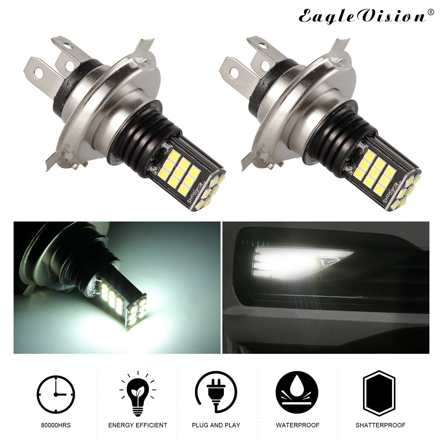 2pcs/set H4/9003 8 Rows 24SMD High Brightness LED Anti-fog Lights