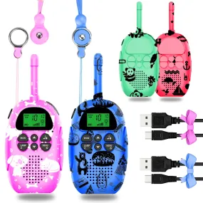 2PK Rechargeable Kids Walkie Talkie with 2PK Additional Cases