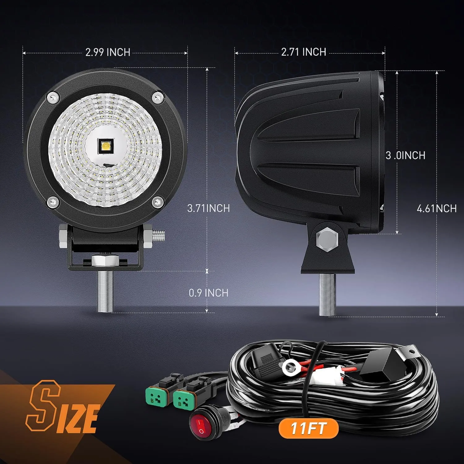 3 Inch 10W 1080LM Flood Round Built-in EMC LED Work Lights (Pair) | 18AWG DT Wire