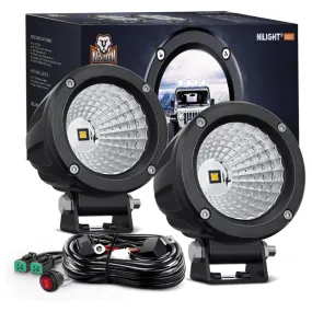3 Inch 10W 1080LM Flood Round Built-in EMC LED Work Lights (Pair) | 18AWG DT Wire