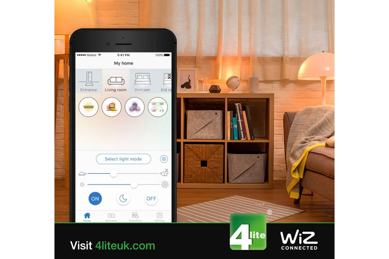 4lite Wiz Connected 3-Pin UK Smart Plug Twin Pack with A60 Multicolour Dimmable E27 Large Screw Smart Bulb