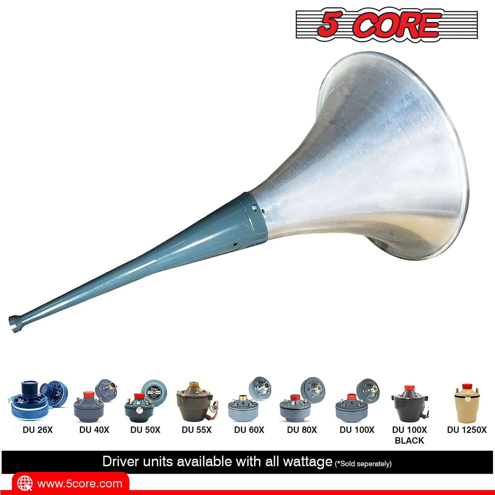 5 Core PA Horn Speaker 500W PMPO Compression Driver in 22 Inch Trumpet Throat Loud Audio System