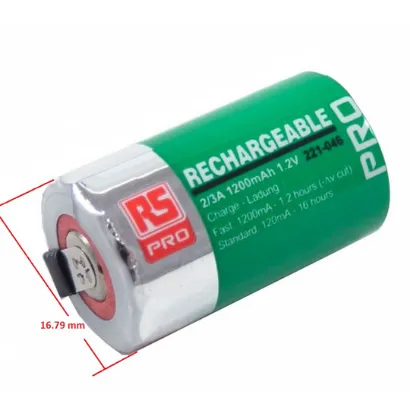 5 Pack of RS Pro 2/3A 1200mAh 1.2V NiMH Rechargeable Battery 221-046