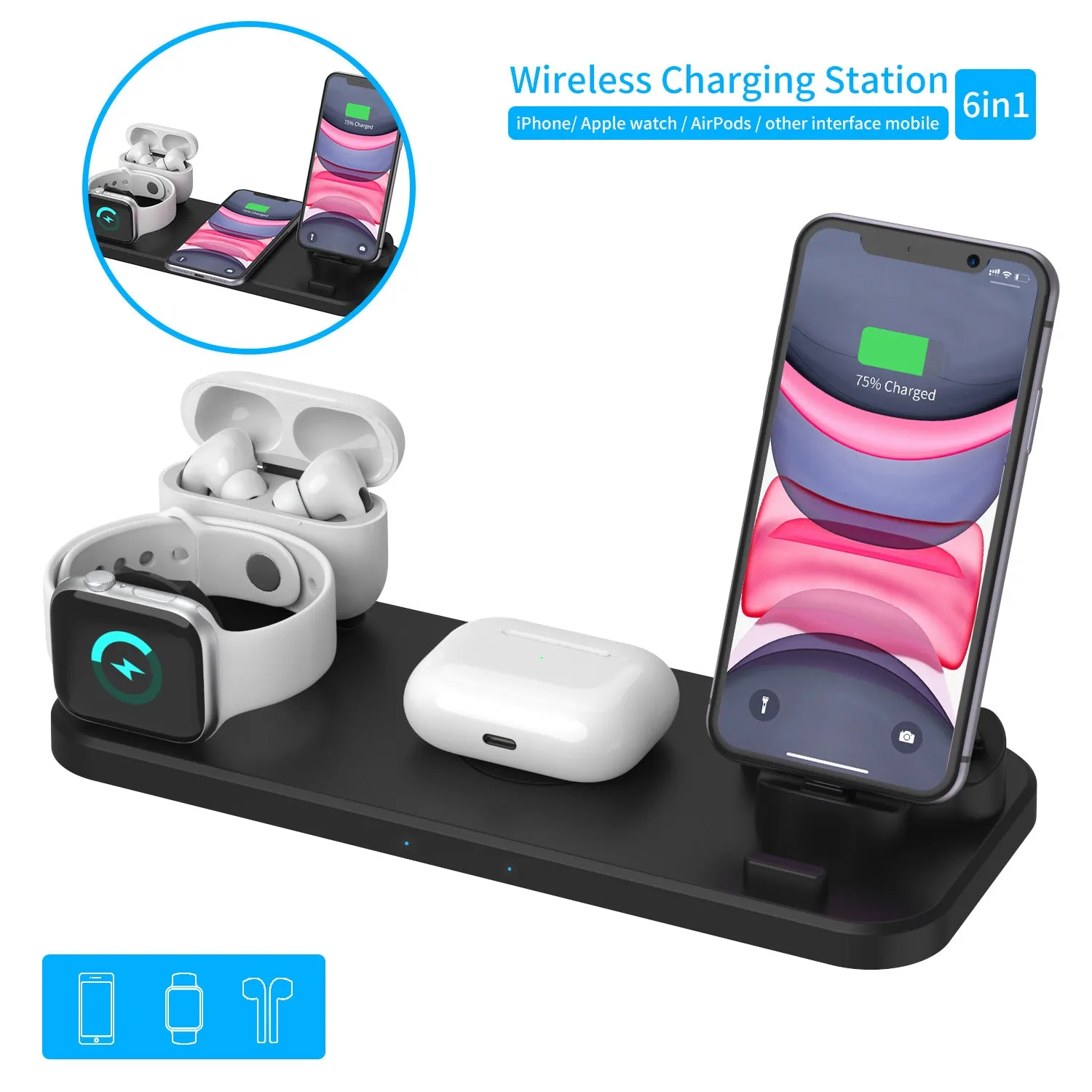 6 in 1 Wireless Charging Station Dock for Apple Android
