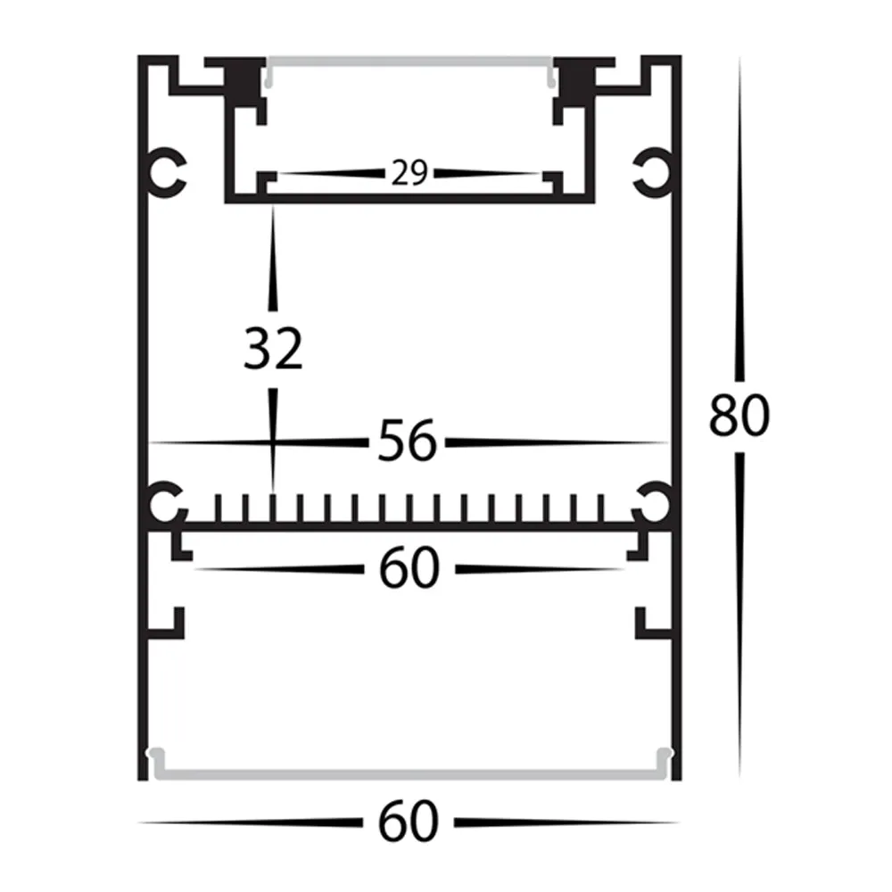 60mm x 80mm Silver Deep Square Up and Down Aluminium LED Profile Havit Lighting - HV9693-6080