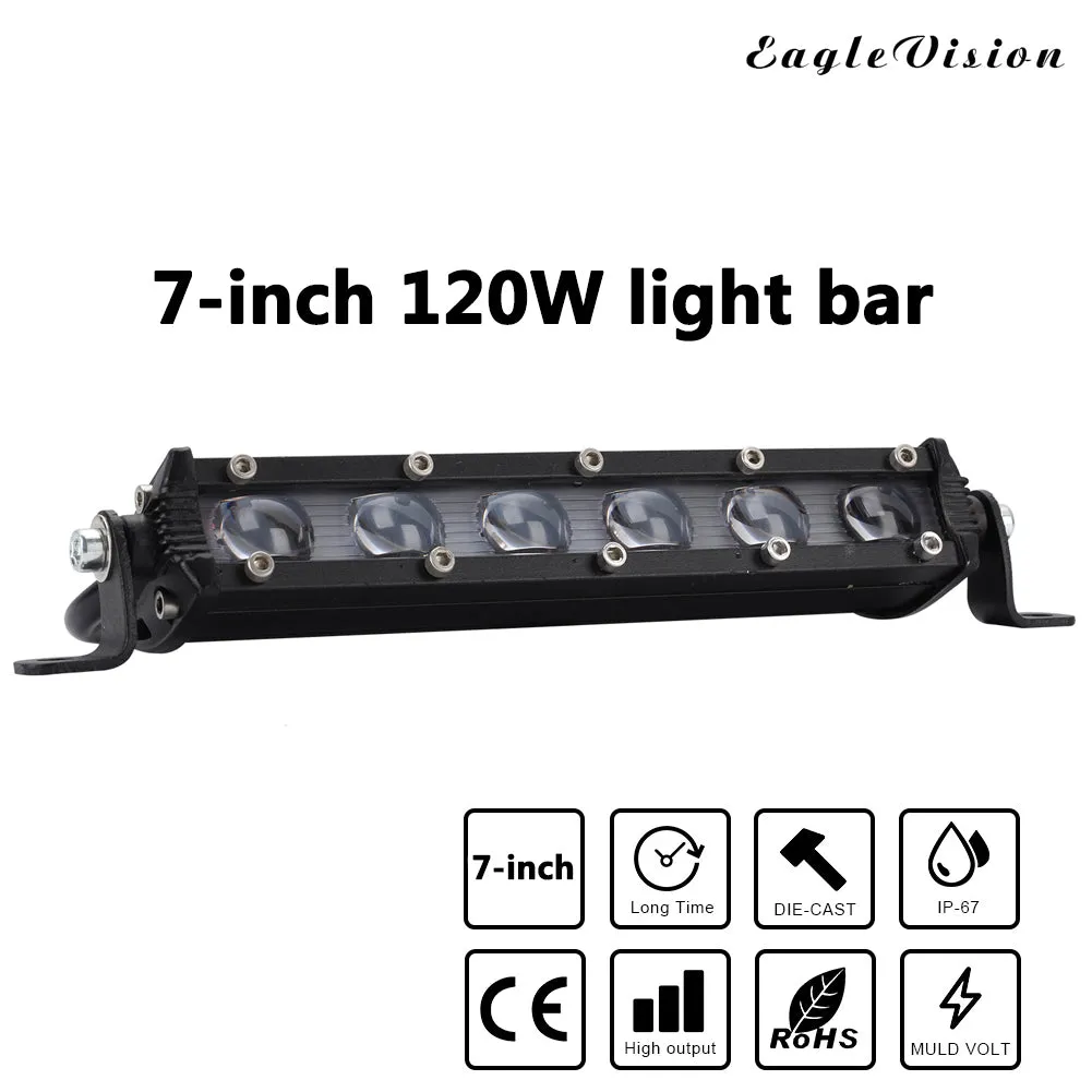 7" 120W LED Work Light Bar Spot Beams 6000K Super Bright