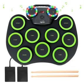 9 Pad Roll Up Electronic Drum Set w/ Foot Pedals, Speaker, and Lights (Open Box)