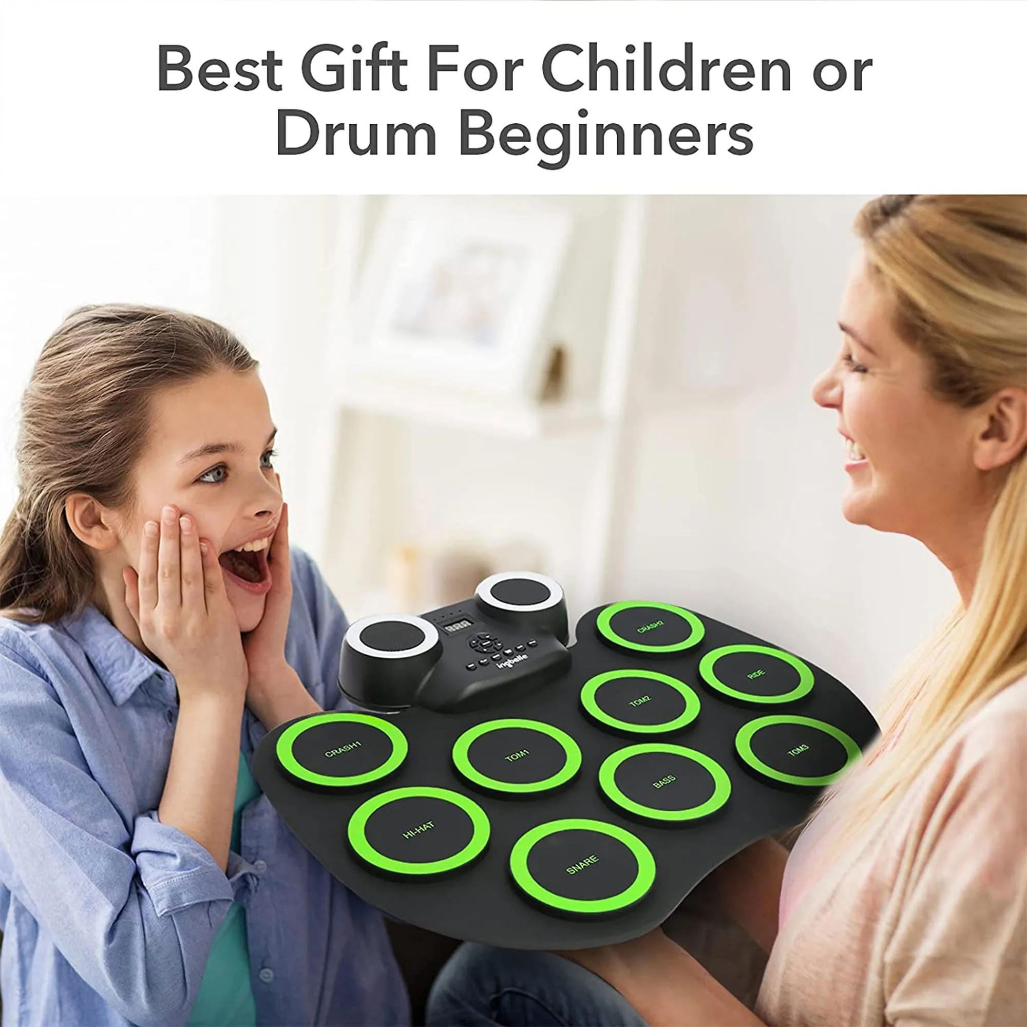 9 Pad Roll Up Electronic Drum Set w/ Foot Pedals, Speaker, and Lights (Open Box)