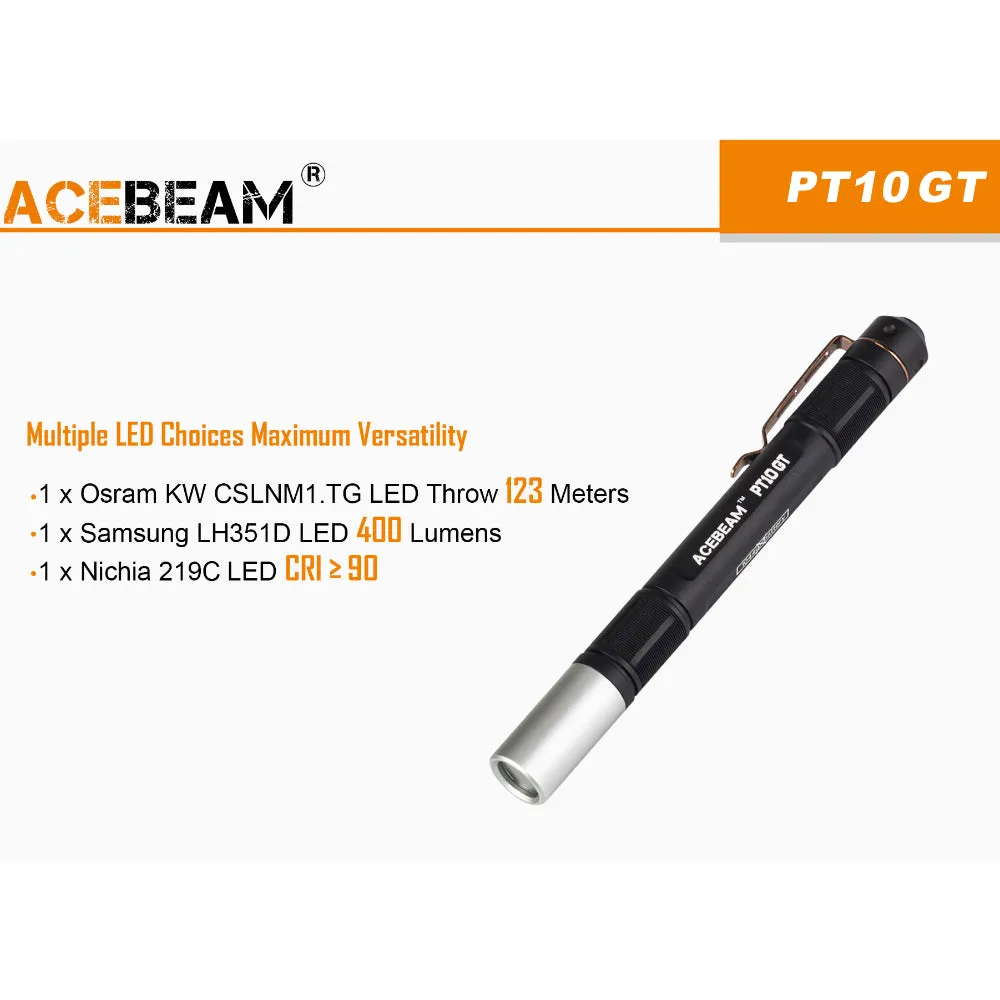 Acebeam PT10-GT Pen Light Flashlight 400 Lumen Samsung LED Rechargeable Light