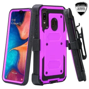 Alcatel 3V (2019) Case, Triple Protection 3-1 w/ Built in Screen Protector Heavy Duty Holster Shell Combo Clip Cover - Purple