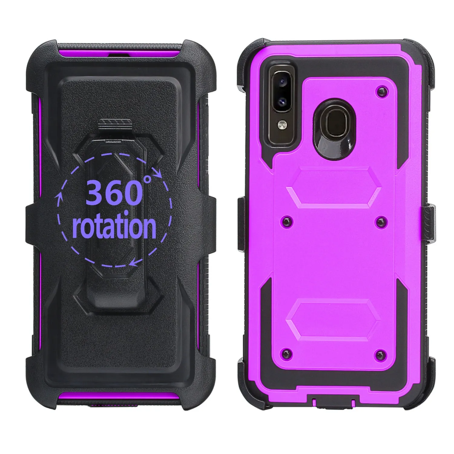 Alcatel 3V (2019) Case, Triple Protection 3-1 w/ Built in Screen Protector Heavy Duty Holster Shell Combo Clip Cover - Purple