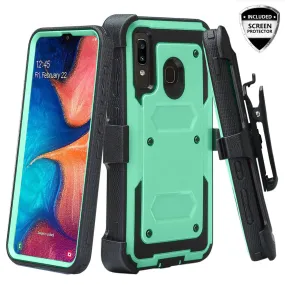 Alcatel 3V (2019) Case, Triple Protection 3-1 w/ Built in Screen Protector Heavy Duty Holster Shell Combo Clip Cover - Teal