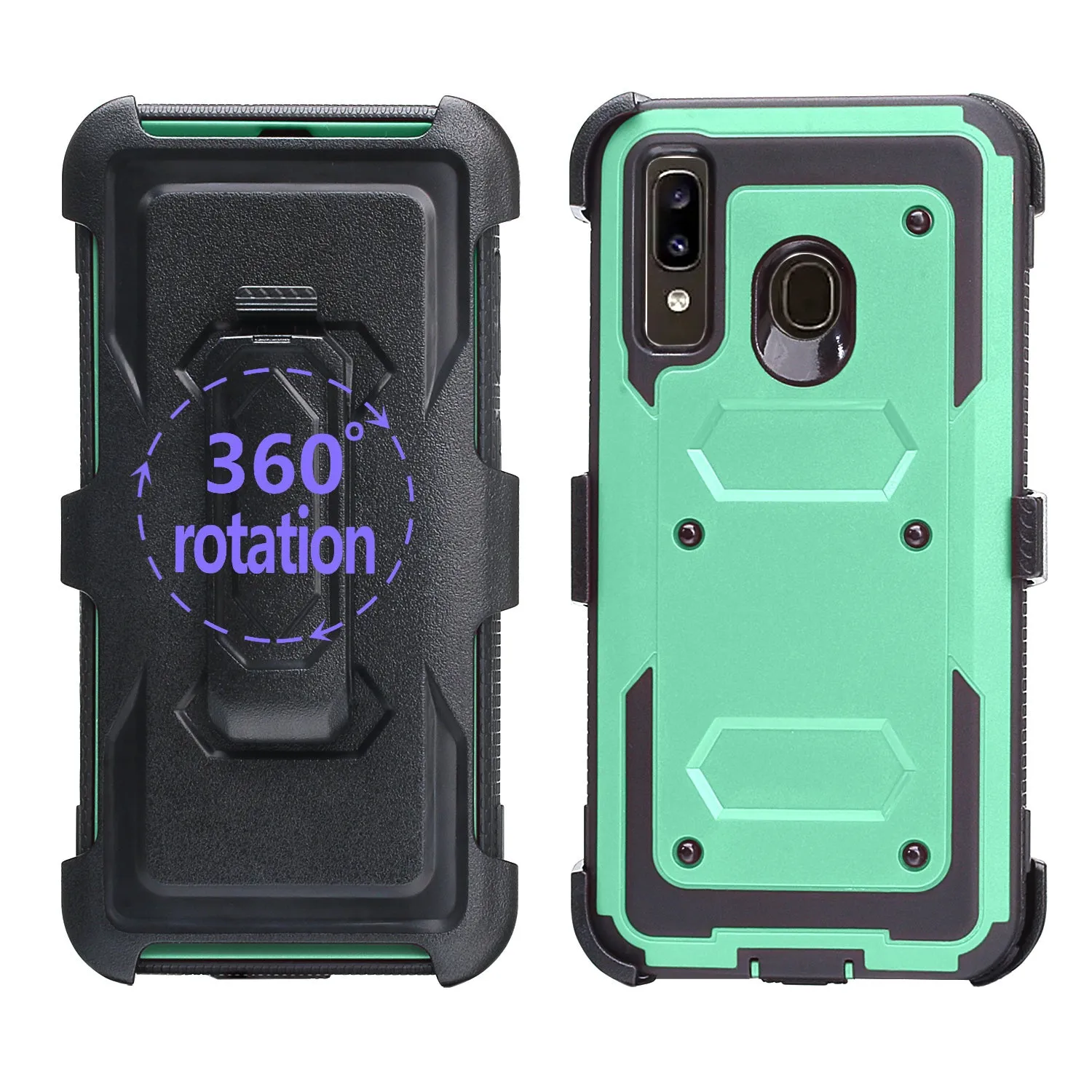 Alcatel 3V (2019) Case, Triple Protection 3-1 w/ Built in Screen Protector Heavy Duty Holster Shell Combo Clip Cover - Teal