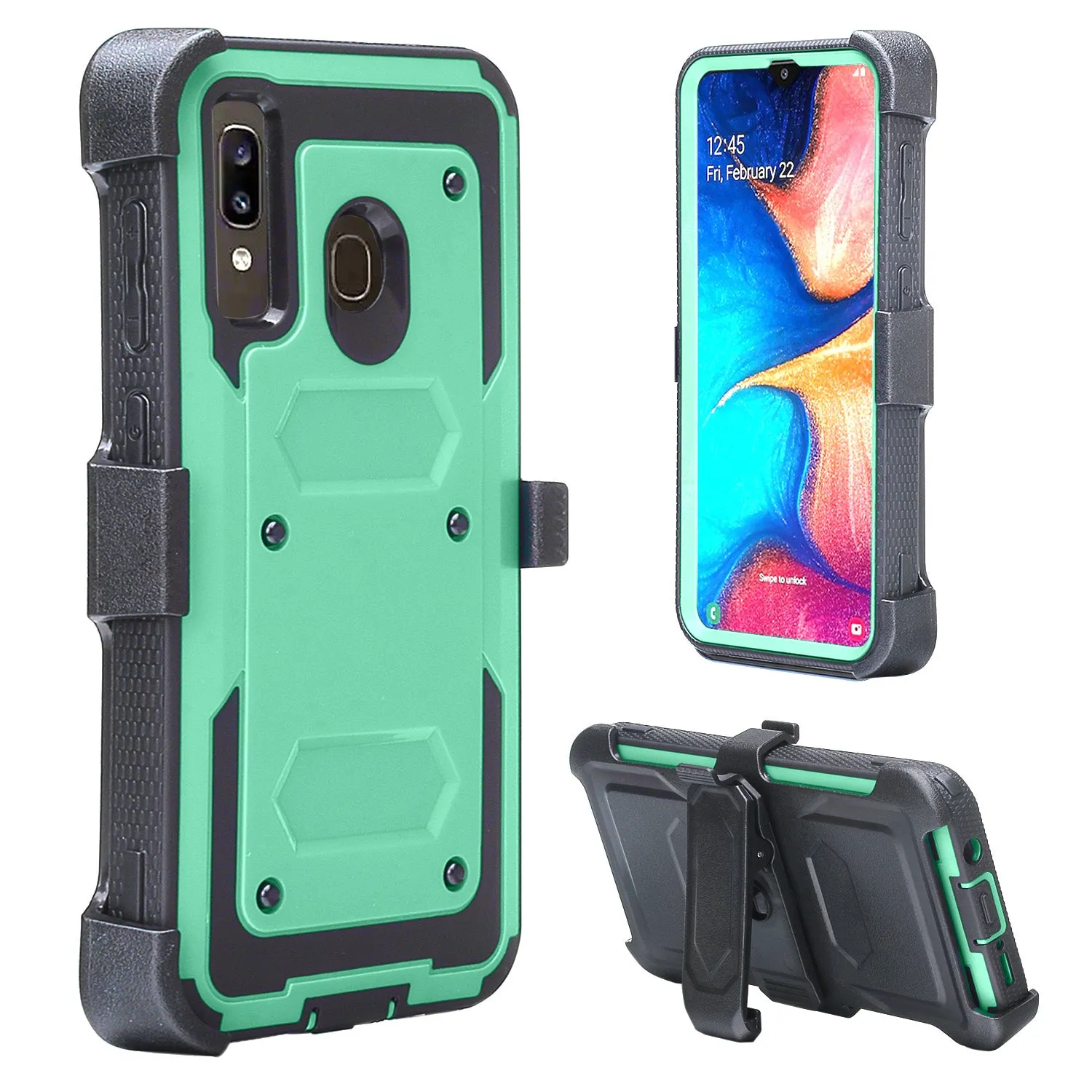 Alcatel 3V (2019) Case, Triple Protection 3-1 w/ Built in Screen Protector Heavy Duty Holster Shell Combo Clip Cover - Teal