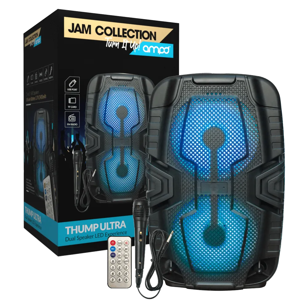 AMPD Thump Ultra LED Dual Karaoke Bluetooth Speaker with Mic & Remote