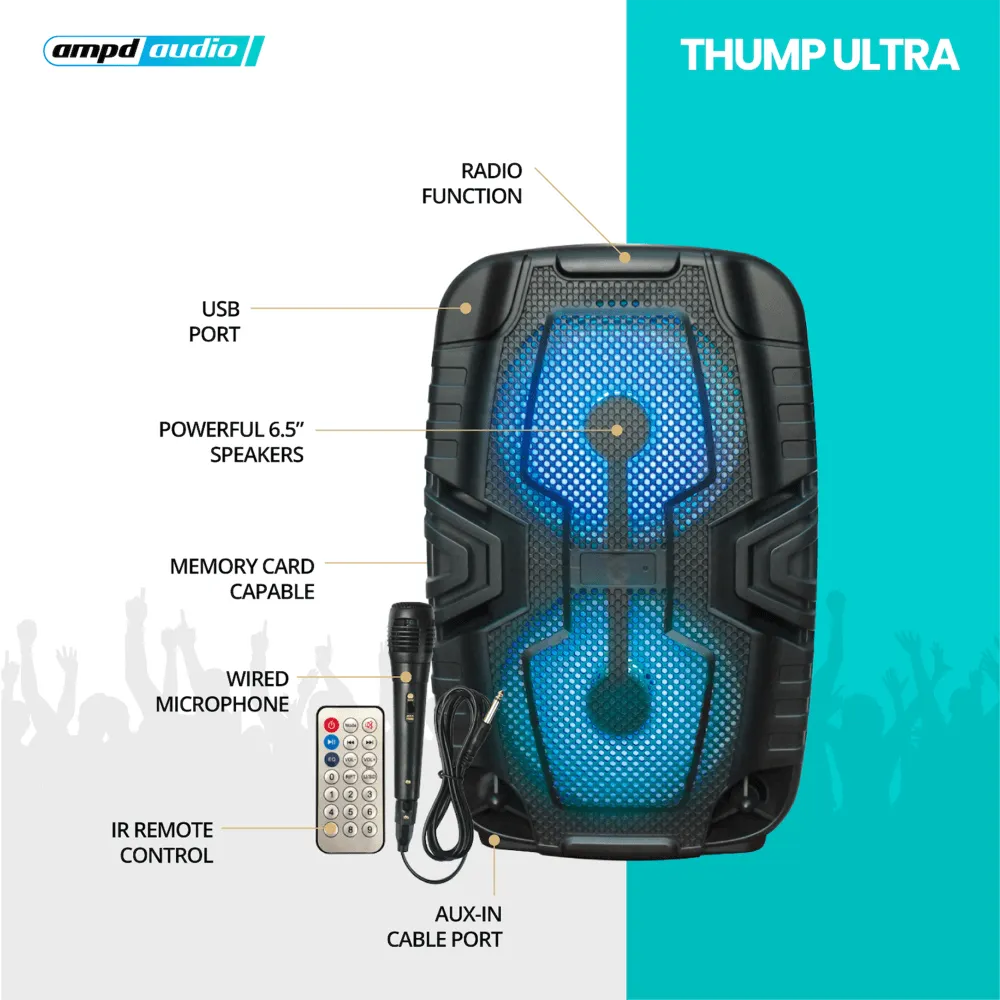 AMPD Thump Ultra LED Dual Karaoke Bluetooth Speaker with Mic & Remote