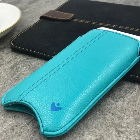 Apple iPhone 13 Pro Max Wallet Case in Teal Blue Vegan Leather | Screen Cleaning Sanitizing Lining