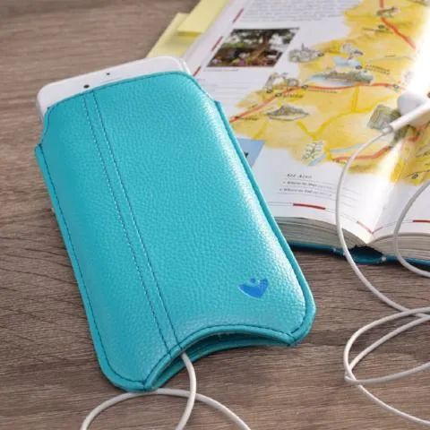 Apple iPhone 13 Pro Max Wallet Case in Teal Blue Vegan Leather | Screen Cleaning Sanitizing Lining