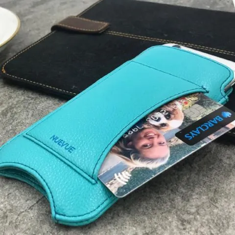 Apple iPhone 13 Pro Max Wallet Case in Teal Blue Vegan Leather | Screen Cleaning Sanitizing Lining