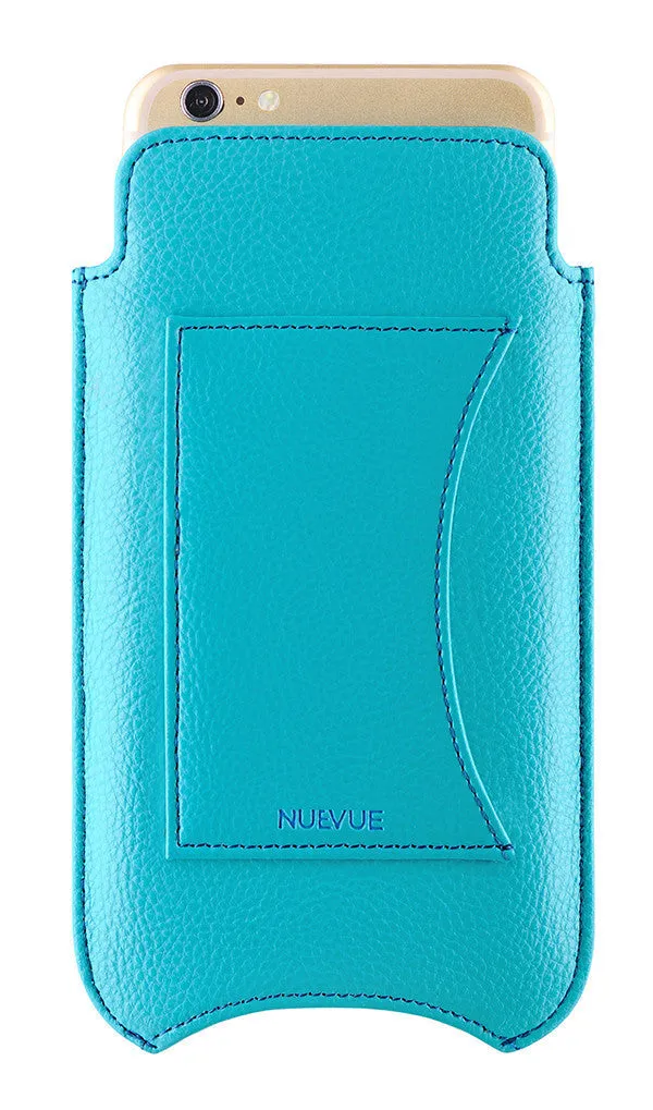 Apple iPhone 13 Pro Max Wallet Case in Teal Blue Vegan Leather | Screen Cleaning Sanitizing Lining