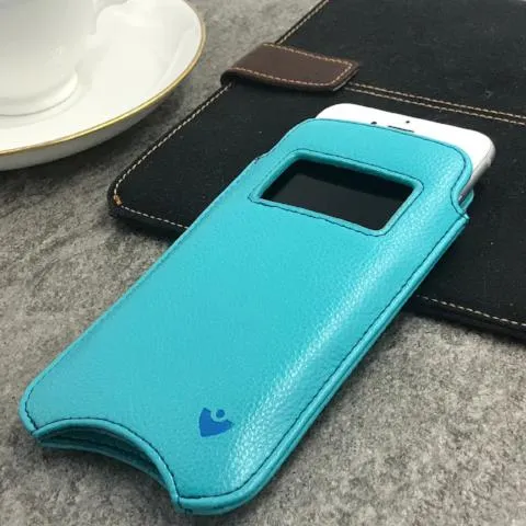 Apple iPhone 15 Pro Max Wallet Case in Teal Blue Vegan Leather | Screen Cleaning Sanitizing Lining | Smart Window