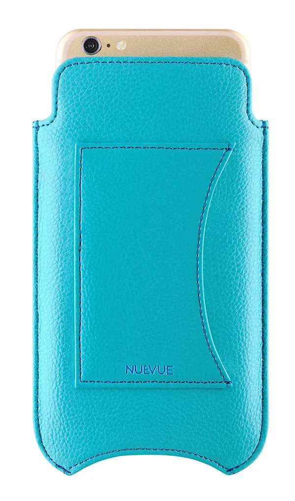 Apple iPhone 15 Pro Max Wallet Case in Teal Blue Vegan Leather | Screen Cleaning Sanitizing Lining | Smart Window
