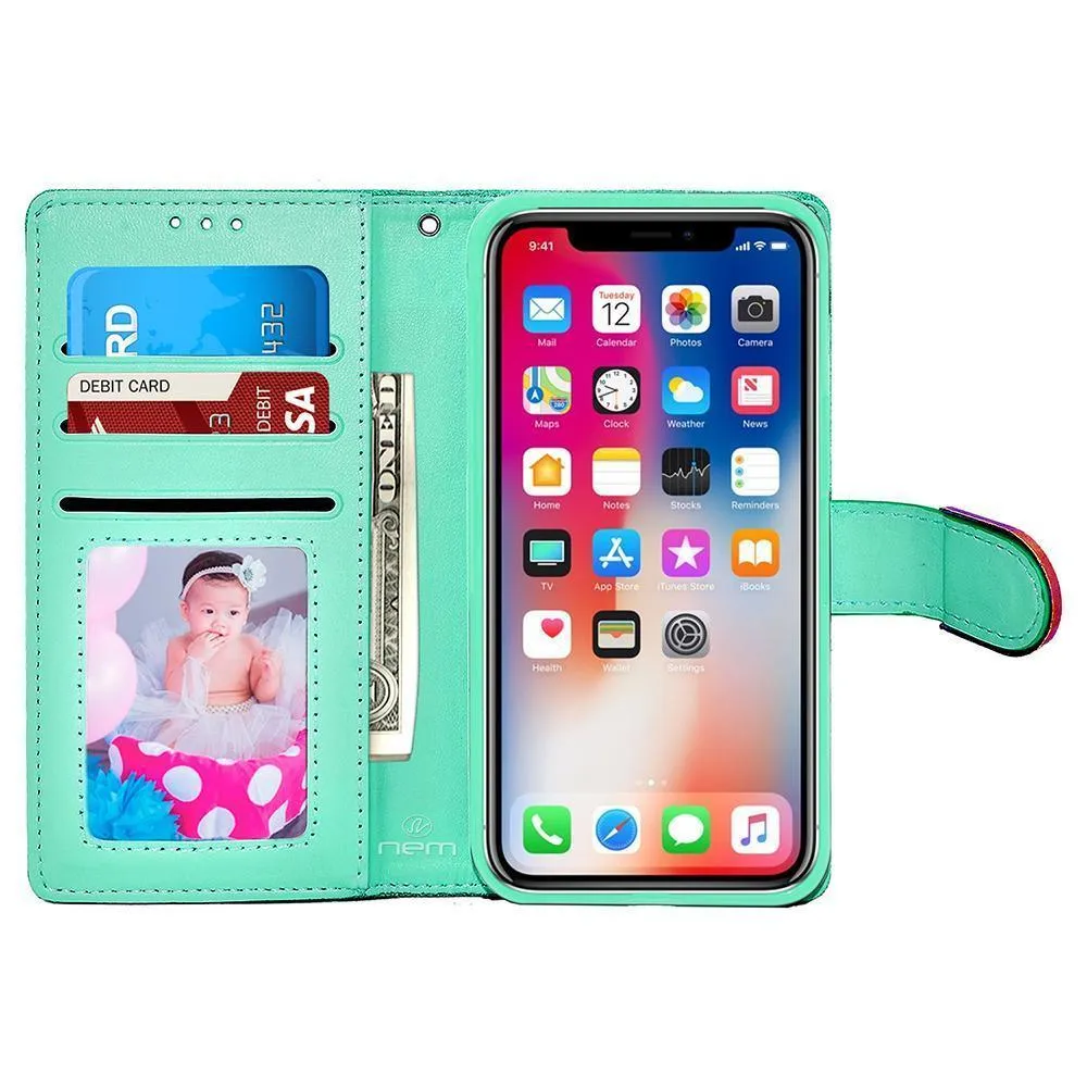 Apple iPhone X / 10 Diamond Bow Glitter Leather Wallet Case by Modes