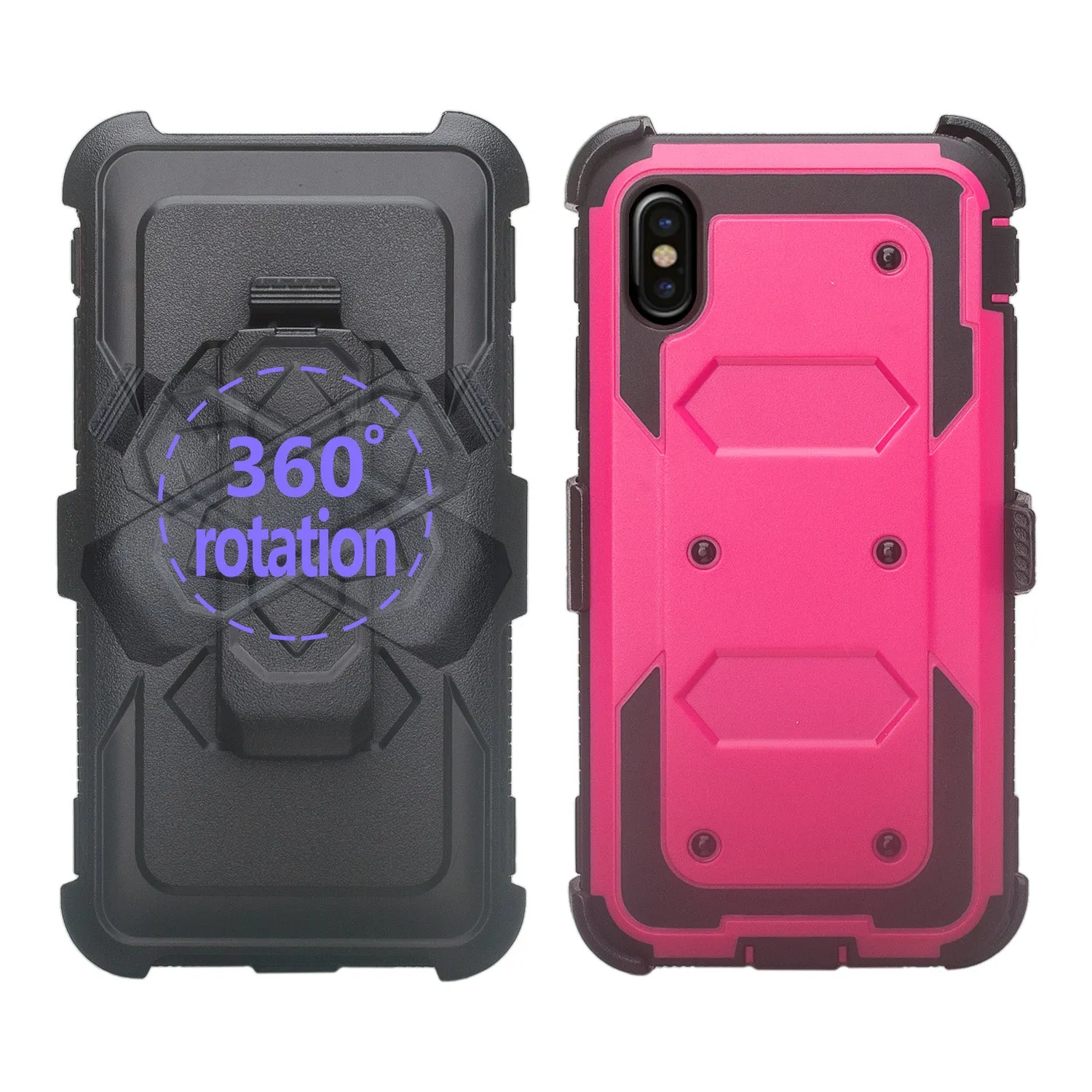 Apple iPhone X | iPhone Ten Case,  Triple Protection 3-1 w/ Built in Screen Protector Heavy Duty Holster Shell Combo Case - Hot Pink