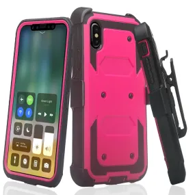 Apple iPhone X | iPhone Ten Case,  Triple Protection 3-1 w/ Built in Screen Protector Heavy Duty Holster Shell Combo Case - Hot Pink