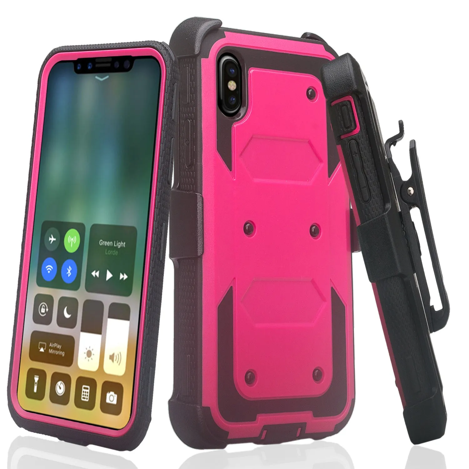 Apple iPhone X | iPhone Ten Case,  Triple Protection 3-1 w/ Built in Screen Protector Heavy Duty Holster Shell Combo Case - Hot Pink
