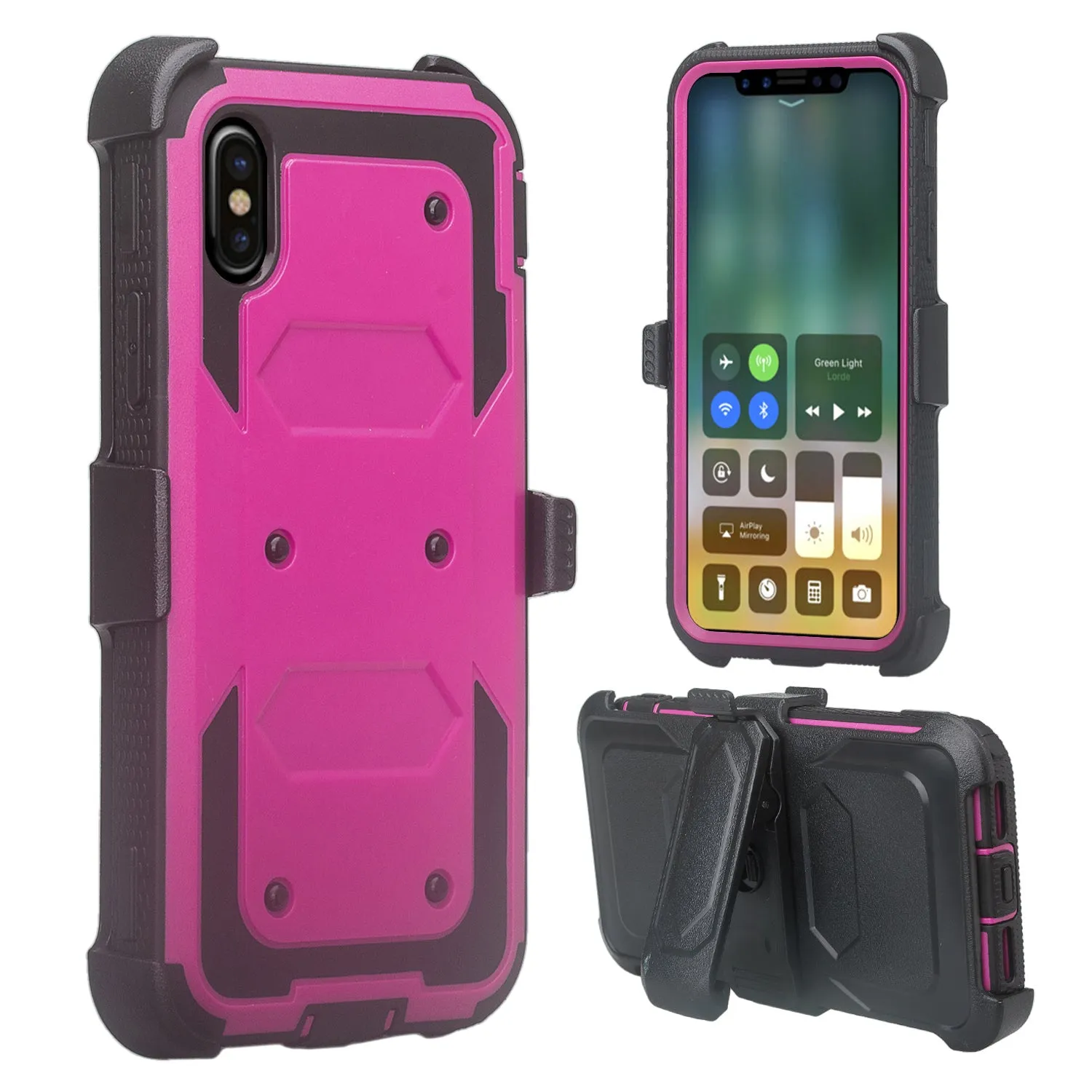 Apple iPhone X | iPhone Ten Case,  Triple Protection 3-1 w/ Built in Screen Protector Heavy Duty Holster Shell Combo Case - Purple