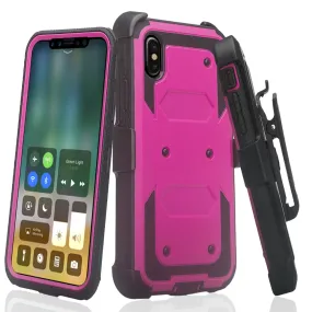 Apple iPhone X | iPhone Ten Case,  Triple Protection 3-1 w/ Built in Screen Protector Heavy Duty Holster Shell Combo Case - Purple