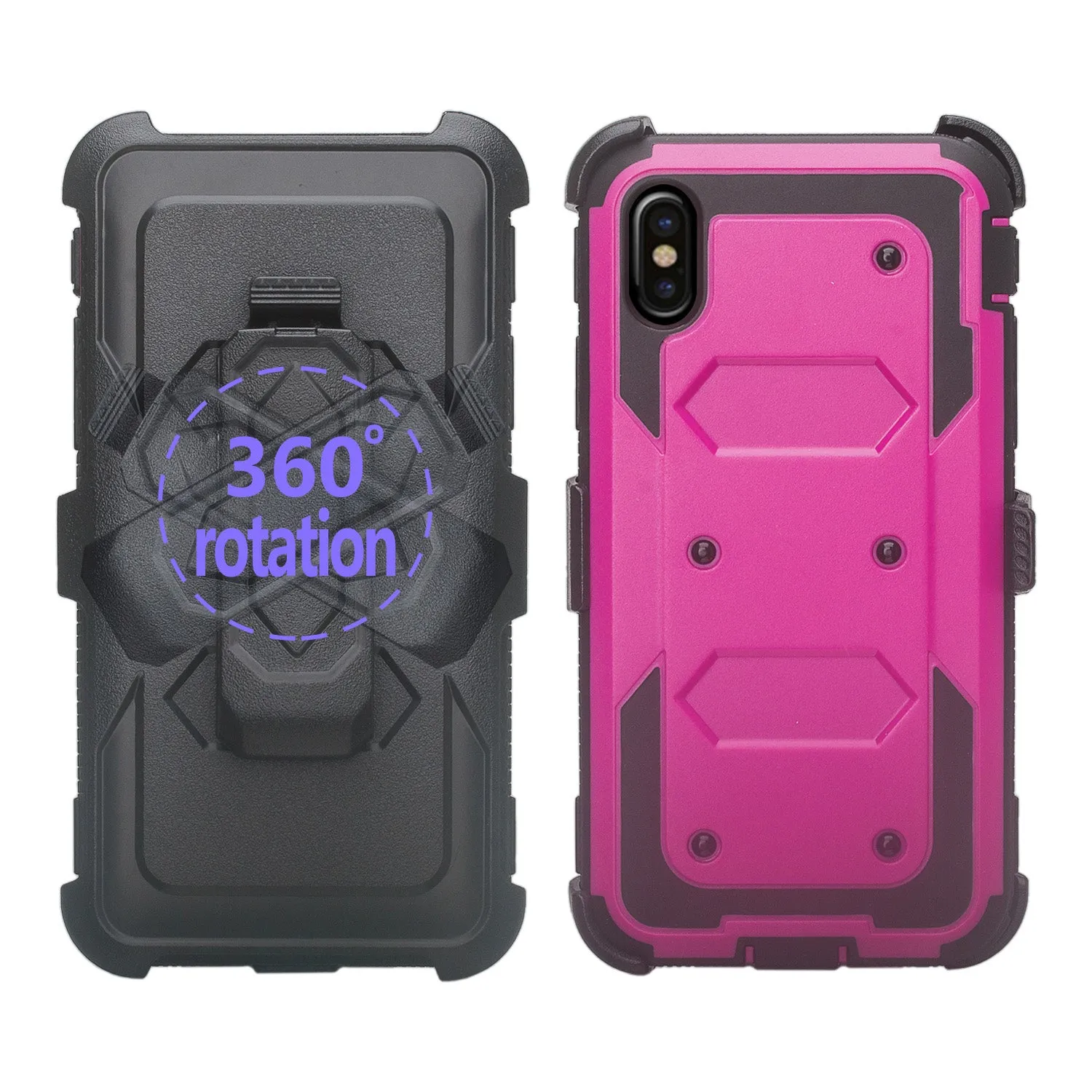 Apple iPhone X | iPhone Ten Case,  Triple Protection 3-1 w/ Built in Screen Protector Heavy Duty Holster Shell Combo Case - Purple