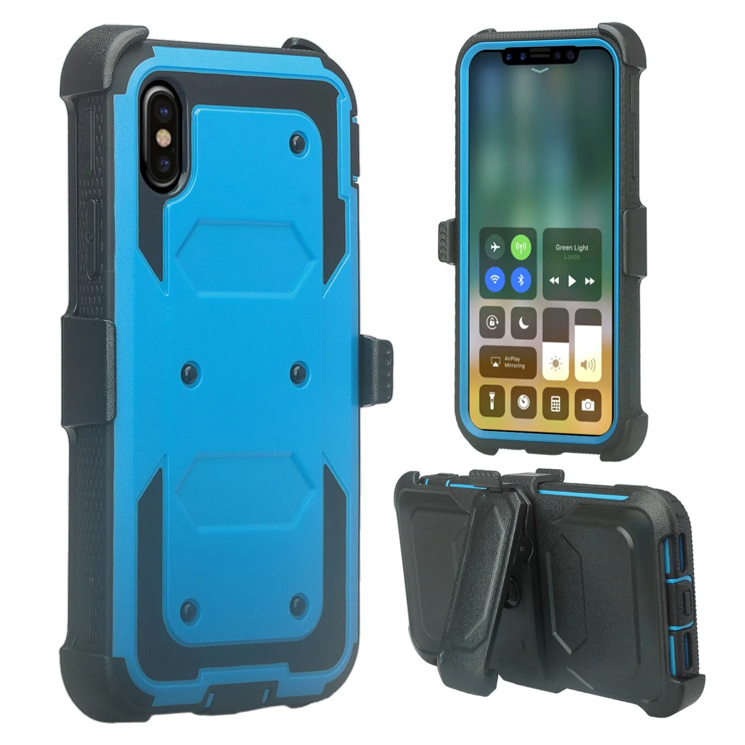 Apple iPhone XR Case, Apple A1984 Case,  Triple Protection 3-1 w/ Built in Screen Protector Heavy Duty Holster Shell Combo Case - Blue