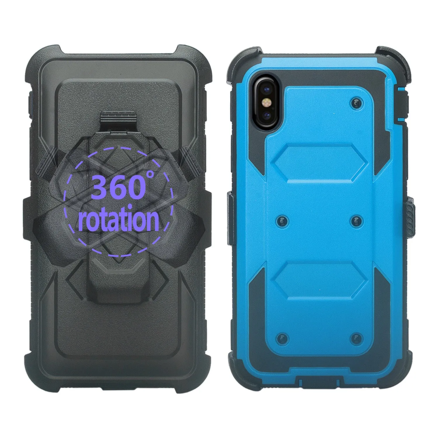Apple iPhone XR Case, Apple A1984 Case,  Triple Protection 3-1 w/ Built in Screen Protector Heavy Duty Holster Shell Combo Case - Blue