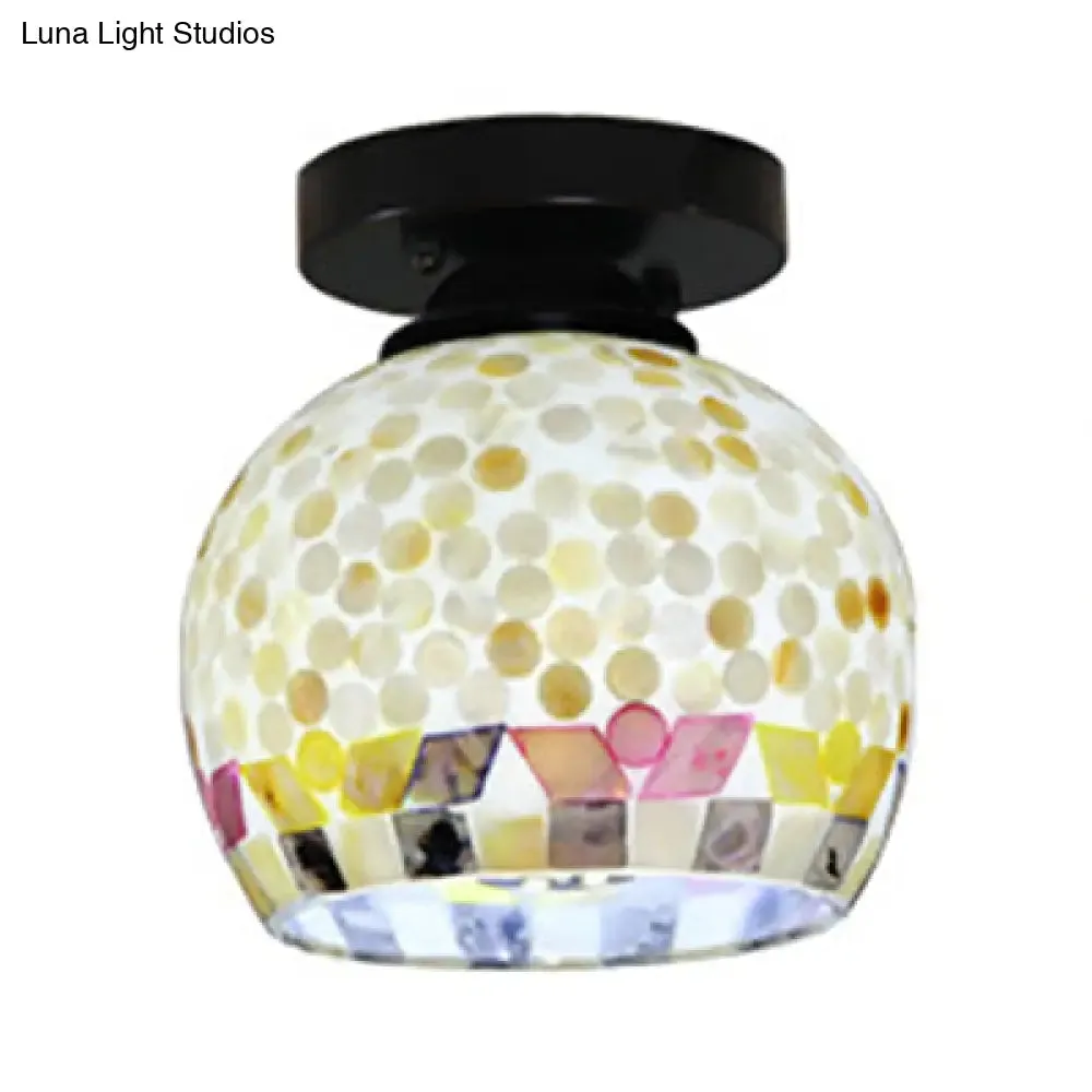 Beige Geometric Tiffany Mosaic Glass Flush Mount Ceiling Light with 1 Bulb - Unique & Stylish Design