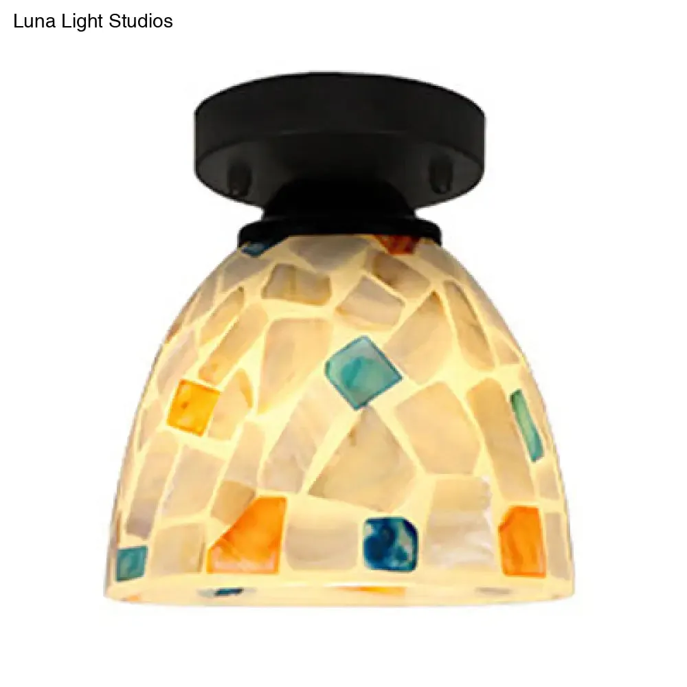 Beige Geometric Tiffany Mosaic Glass Flush Mount Ceiling Light with 1 Bulb - Unique & Stylish Design