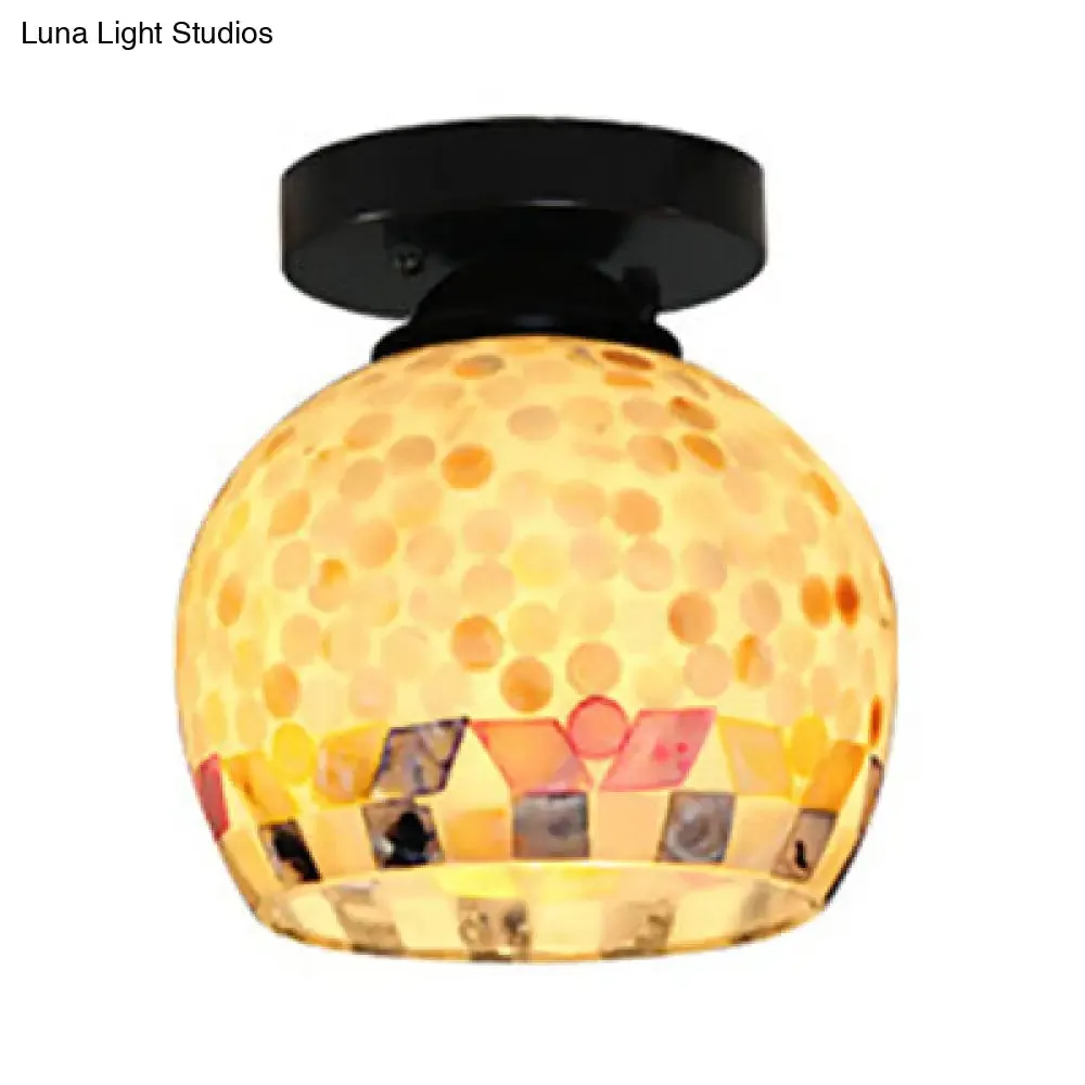 Beige Geometric Tiffany Mosaic Glass Flush Mount Ceiling Light with 1 Bulb - Unique & Stylish Design