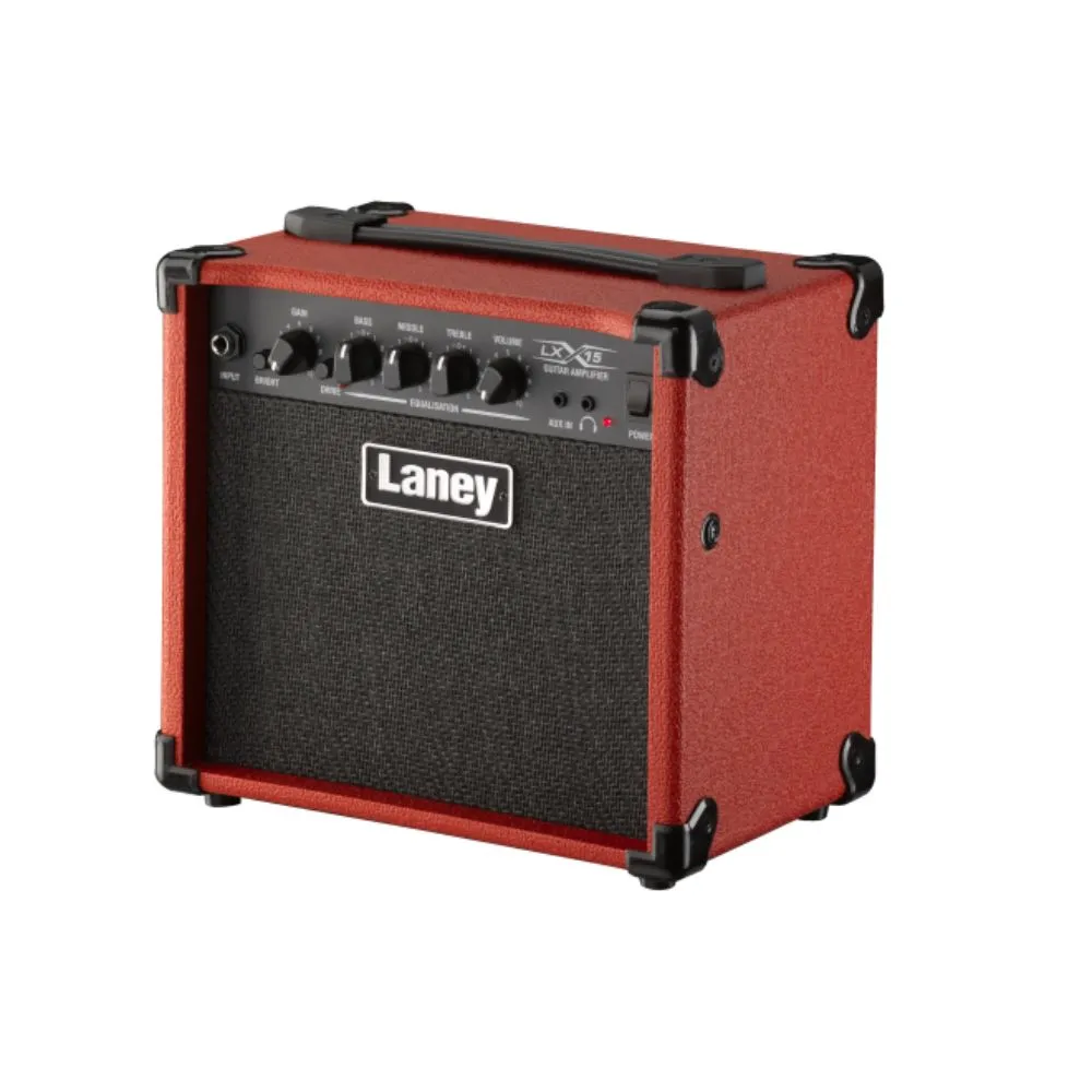 [CLEARANCE] Laney LX15 15W RMS Compact Guitar Combo Amplifier with Twin 5" Speaker Woofers,  2 Band EQ, Monitor Headphone Socket and 3.5mm Mini Jack AUX Input for Practice and Live Performance - RED & BLACK