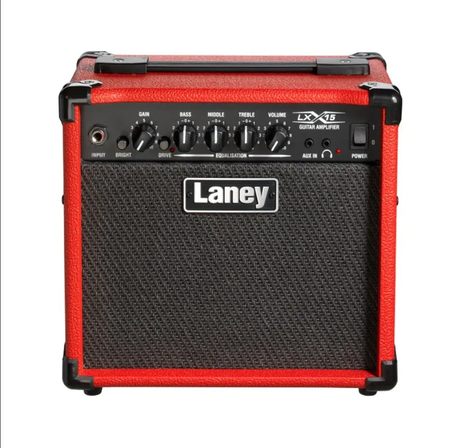 [CLEARANCE] Laney LX15 15W RMS Compact Guitar Combo Amplifier with Twin 5" Speaker Woofers,  2 Band EQ, Monitor Headphone Socket and 3.5mm Mini Jack AUX Input for Practice and Live Performance - RED & BLACK