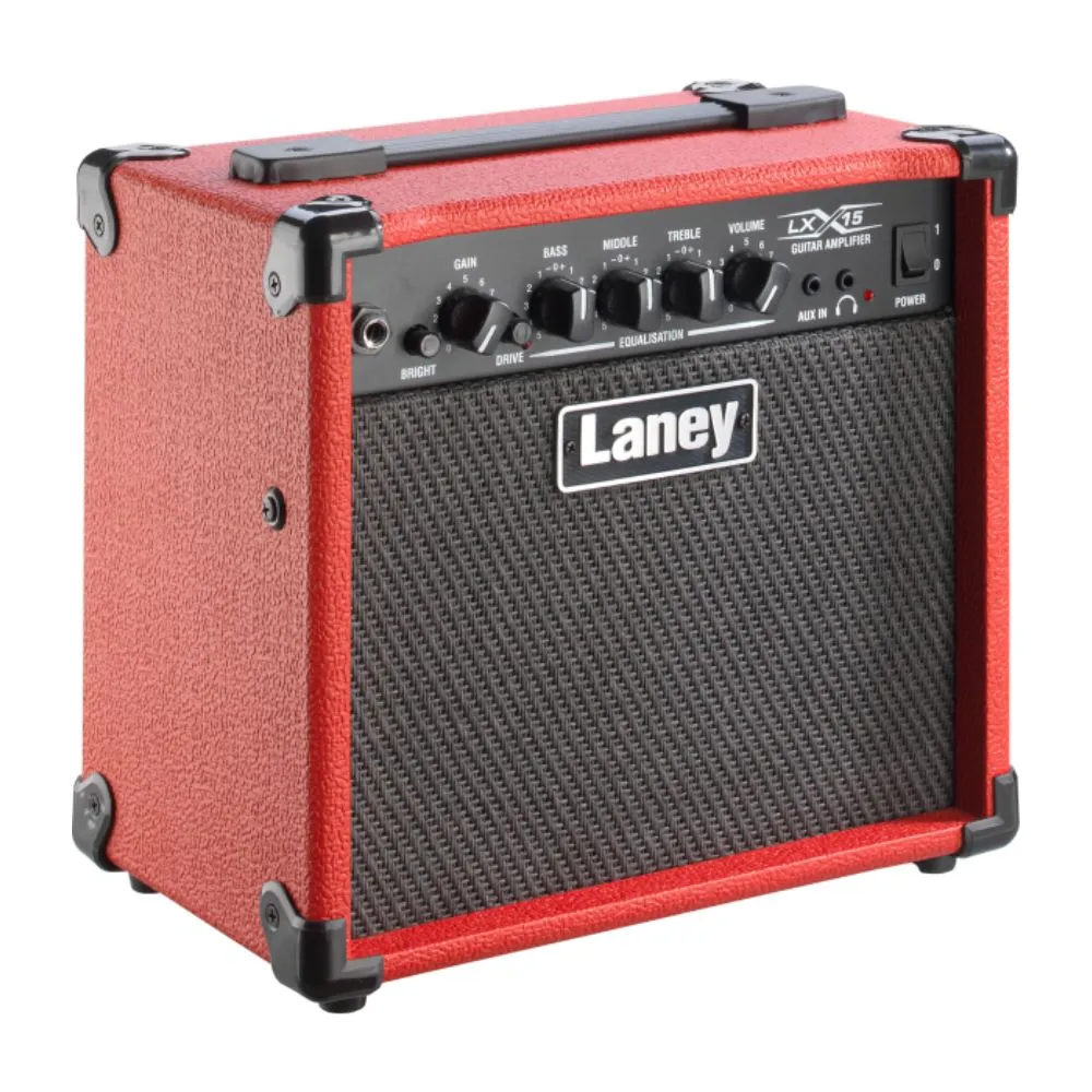 [CLEARANCE] Laney LX15 15W RMS Compact Guitar Combo Amplifier with Twin 5" Speaker Woofers,  2 Band EQ, Monitor Headphone Socket and 3.5mm Mini Jack AUX Input for Practice and Live Performance - RED & BLACK