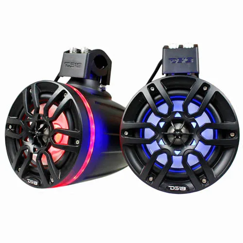 DS18 6.5" Marine Tower Speakers White Hydro Series RGB 300 Watts Max NXL-X6TP/BK